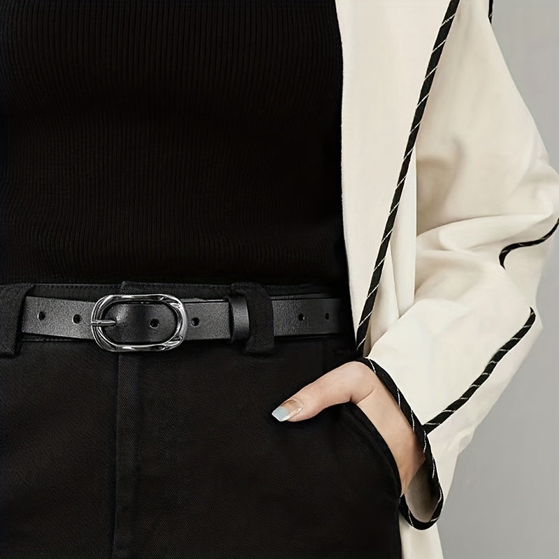 Women's Genuine Leather Rectangular Pin Buckle Cowhide Belt for Dresses and Casual Pants