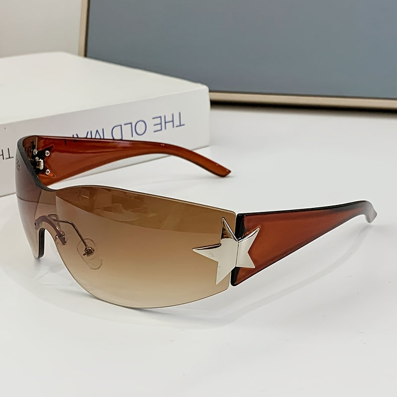 Безободковые очки с деталями в виде пентаграммы и градиентной оберткой в стиле Y2K для панк-моды