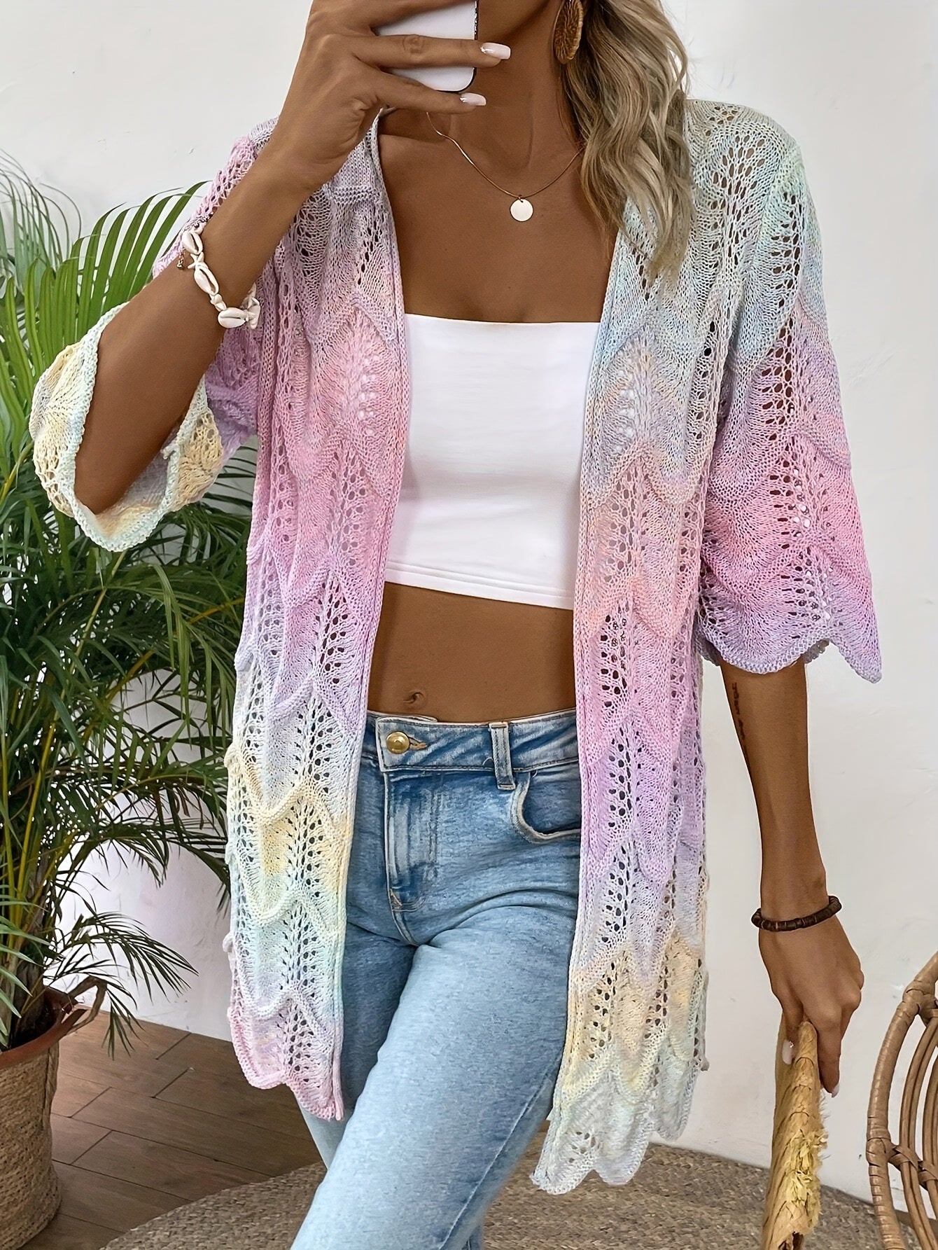 Plus-Size Women's Gradient Lace Beach Cover-Up Sleeveless Summer Boho Chic