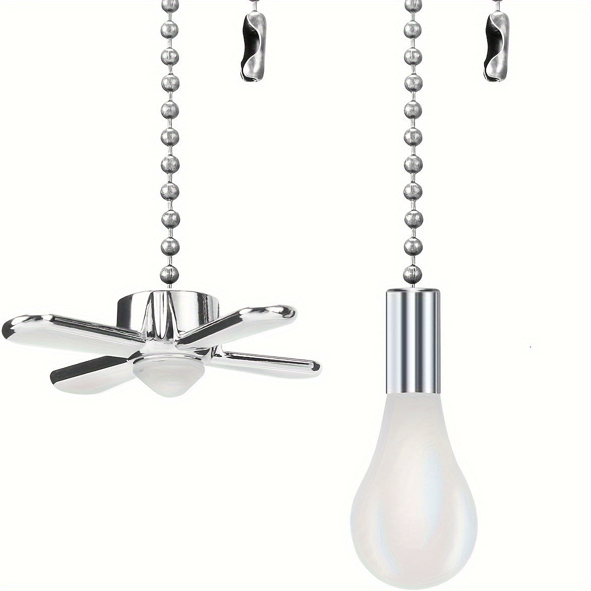 Extra Long Ceiling Fan Pull Chain with Frosted Glass Bulb and Metallic Finish for Standard 3mm Fans