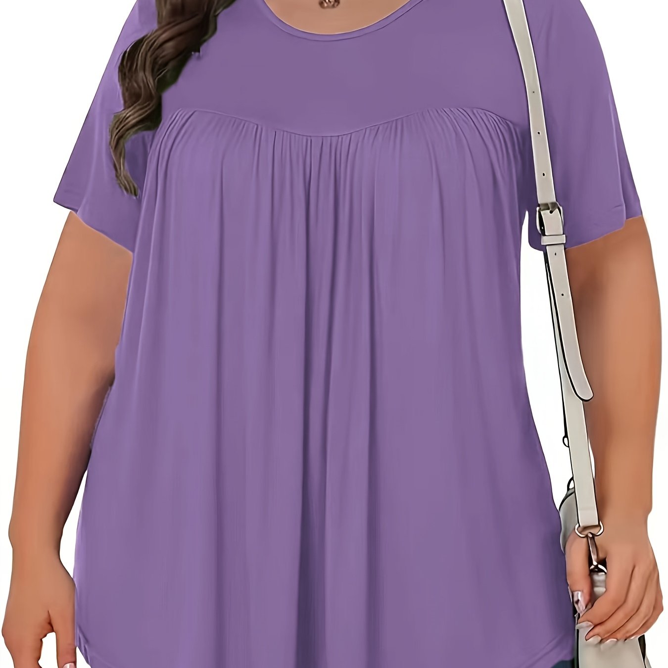 Women's Summer Short Sleeve T-Shirt Solid Lavender Loose Fit Round Neck