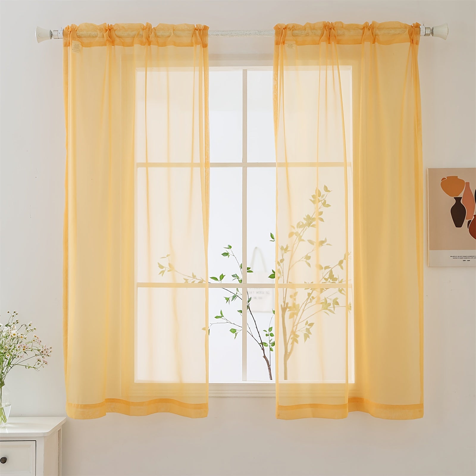 Terylene Gauze Curtains 2-Piece Set Semi-Transparent Light-Filtering Home Decor