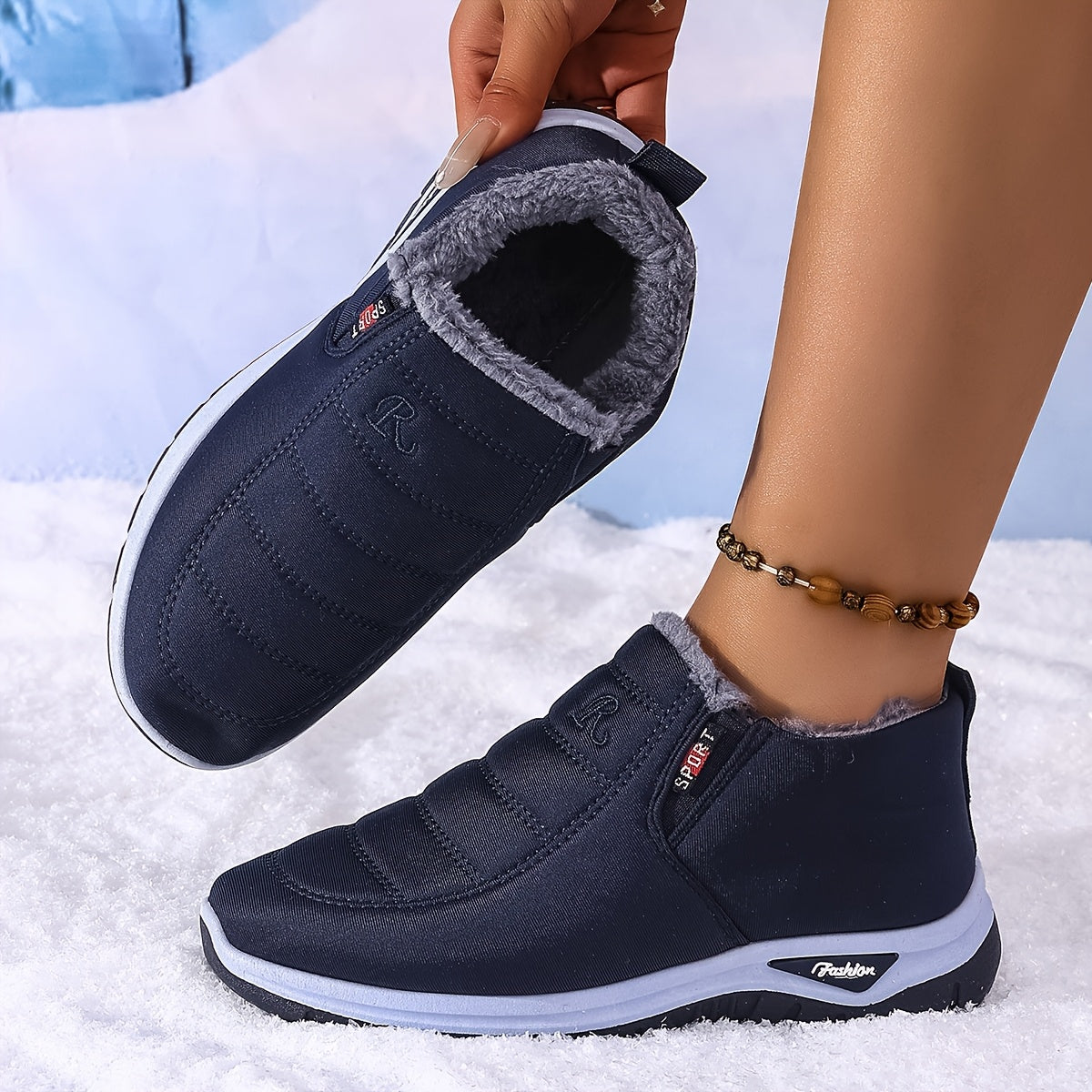 Women's Fleece-Lined Ankle Boots Lightweight Winter Hiking Shoes Black