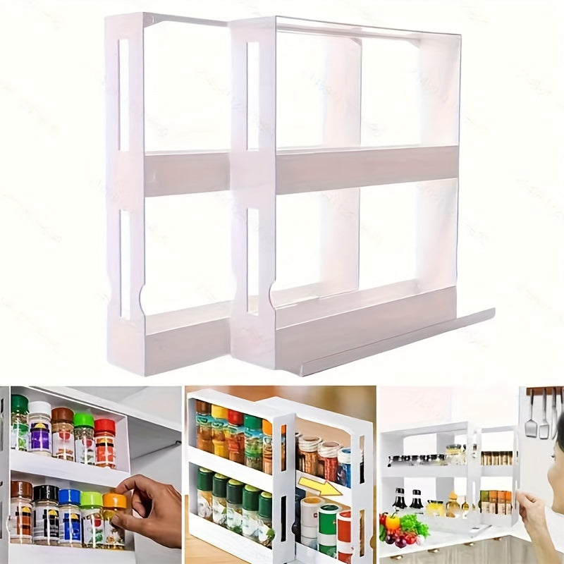 Armario giratorio multifuncional con bandeja de temporada de doble capa para organización de cocina