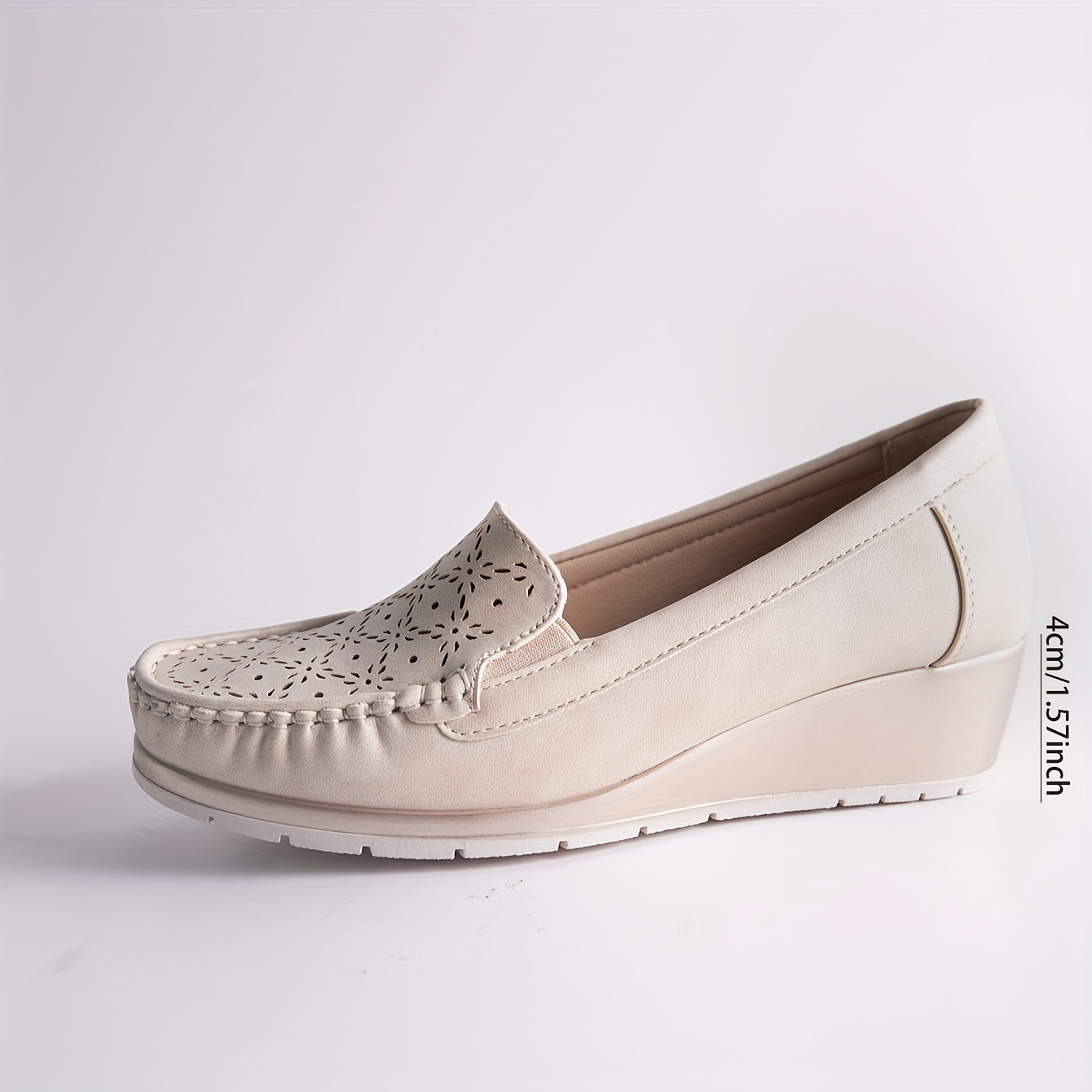Women's Beige Slip-On Loafers with Perforated Design, Breathable, Lightweight