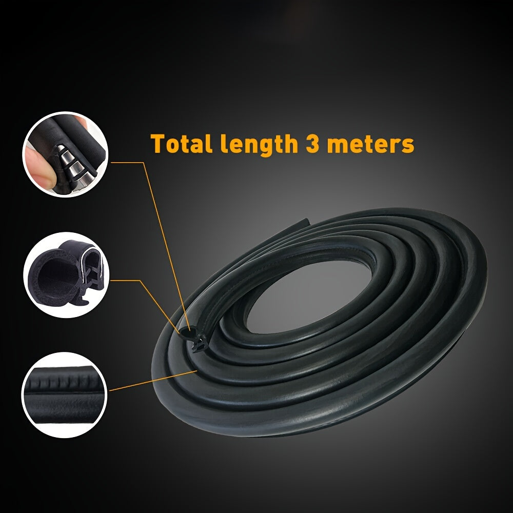 3m Rubber Car Door Seal Strip U Shape Weatherstrip Soundproof Edge Trim