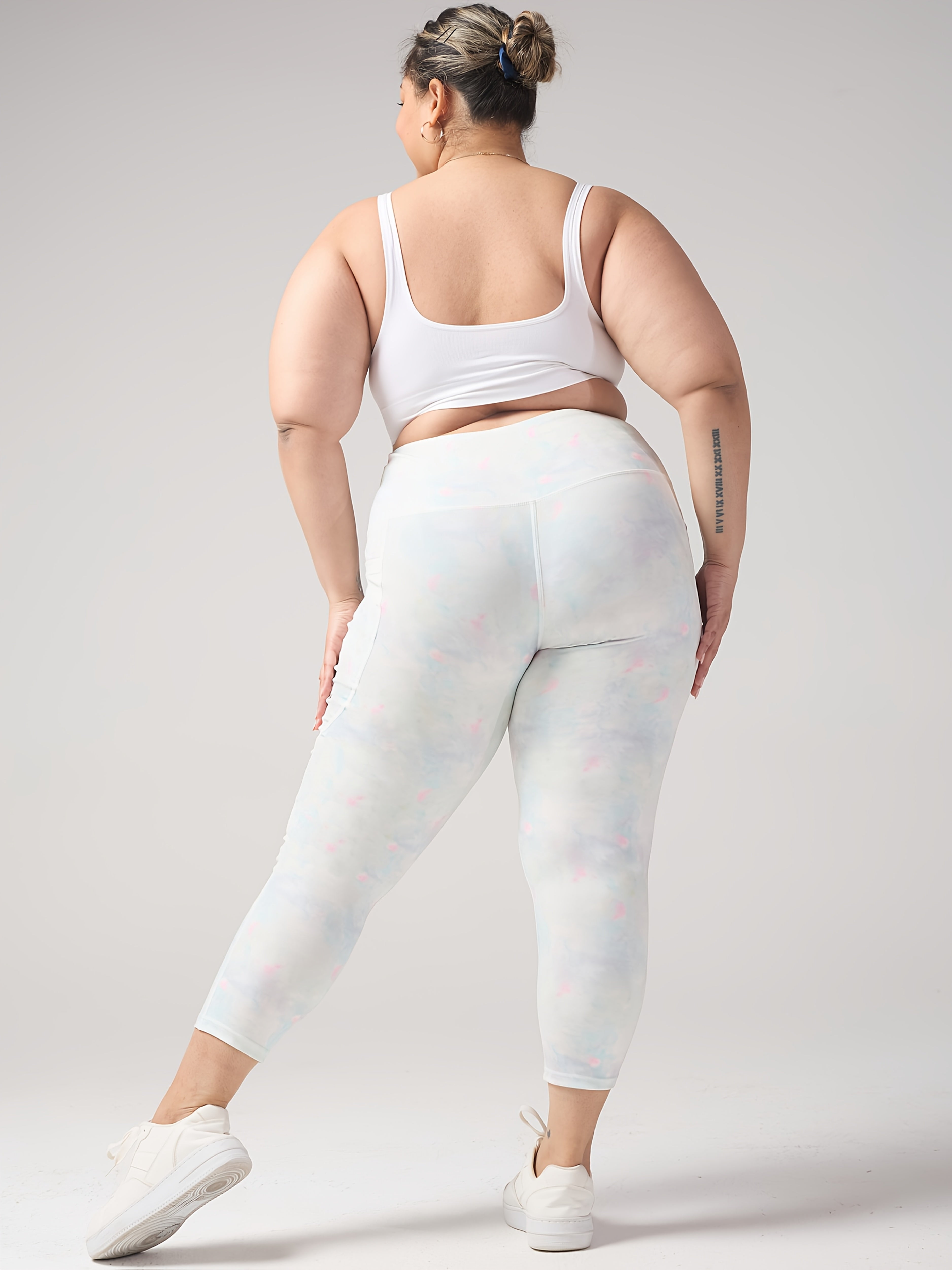 Plus Size Women's Cloud Pattern Capri Pants High-Waisted Tummy Control