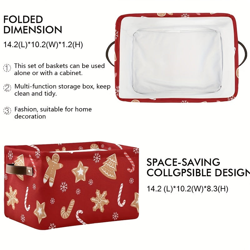 Прямоугольная складная новогодняя корзина для хранения снега с кожаной ручкой 36x26см Ткань