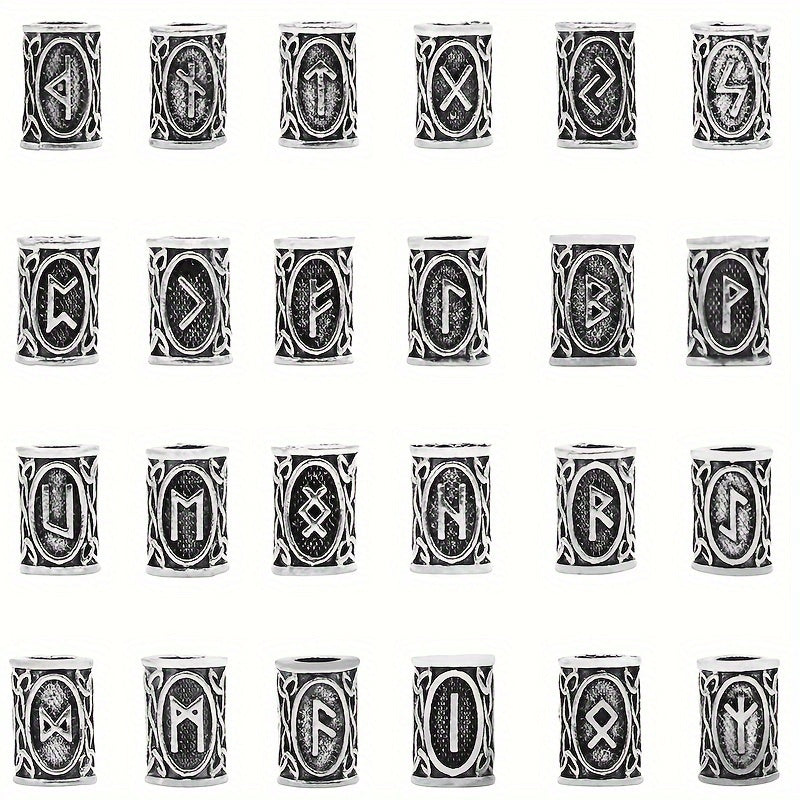 Set of 24 Bohemian Metal Viking Rune Beads Oval Solid Color Spacer Beads for Jewelry and Hair Braids