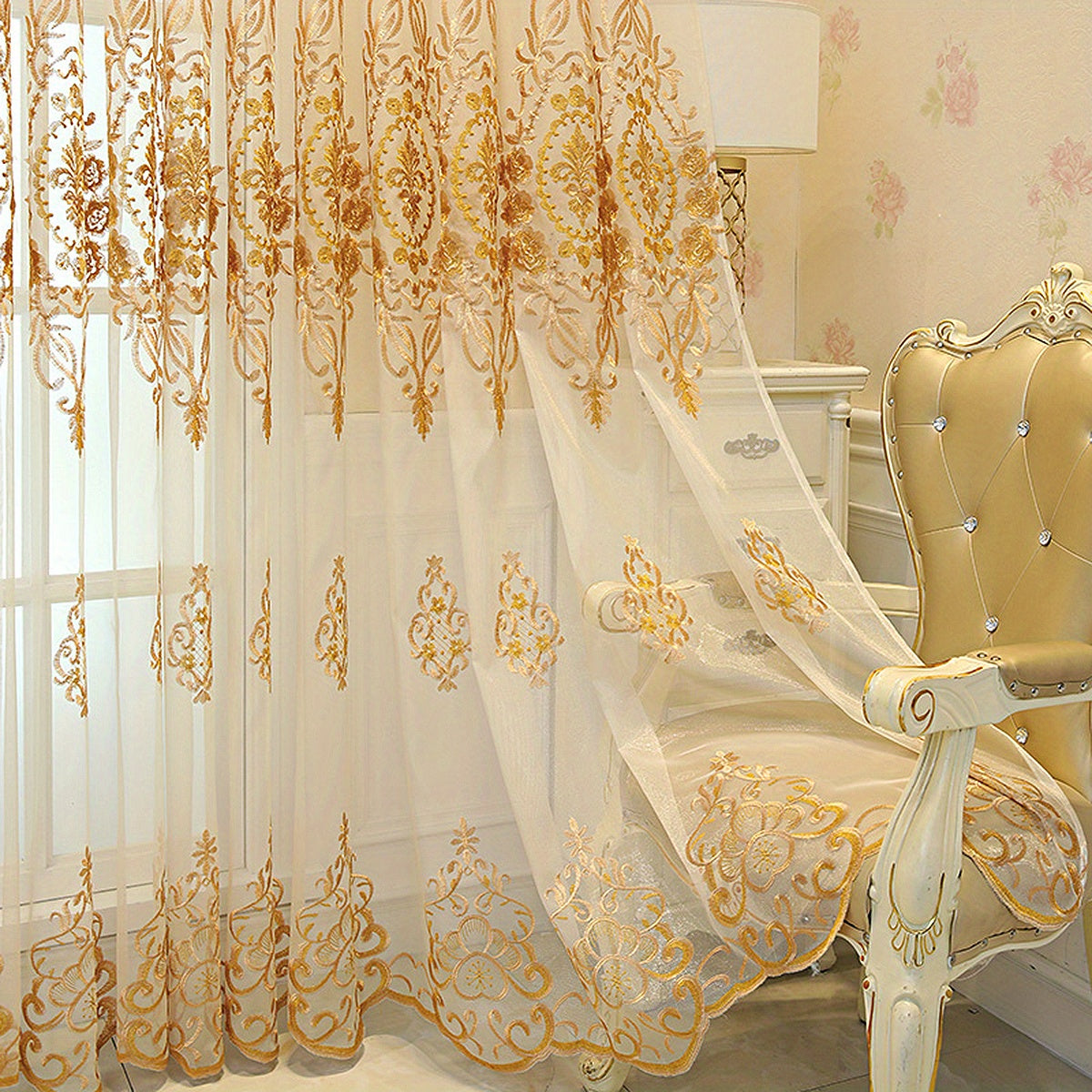 European Style Rhombus Embroidered Sheer Curtains for Living Room or Bedroom