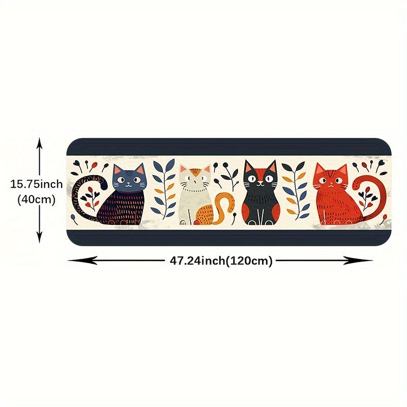 Cat Print Doormats Set Waterproof Non-Slip Polyester for Kitchen Living Bathroom