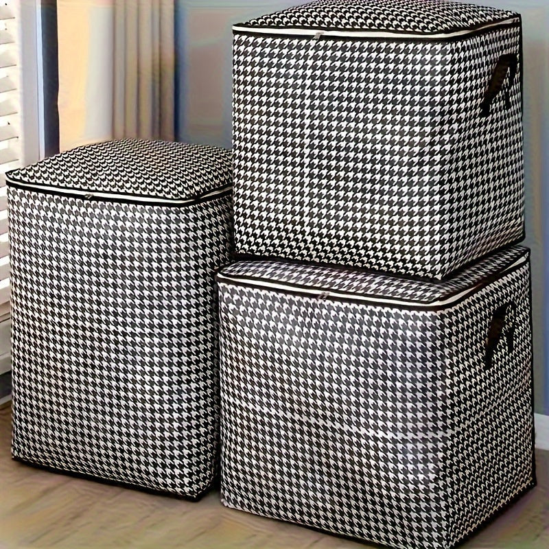 Large 180L Plaid Canvas Storage Box with Handles for Clothing and Blankets