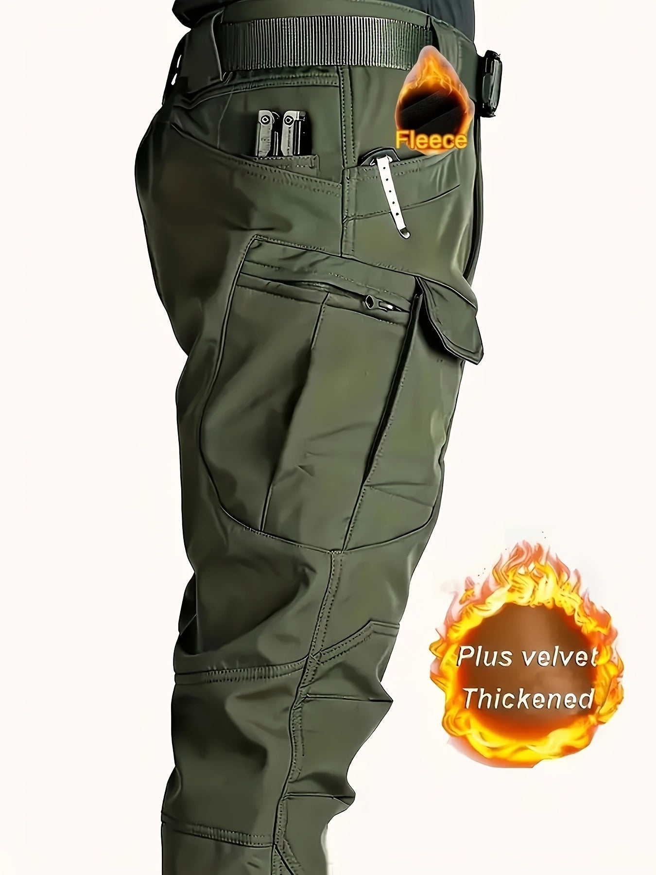 Men's Waterproof Breathable Cargo Sports Suit with Fleece Hooded Quick-Drying Jacket