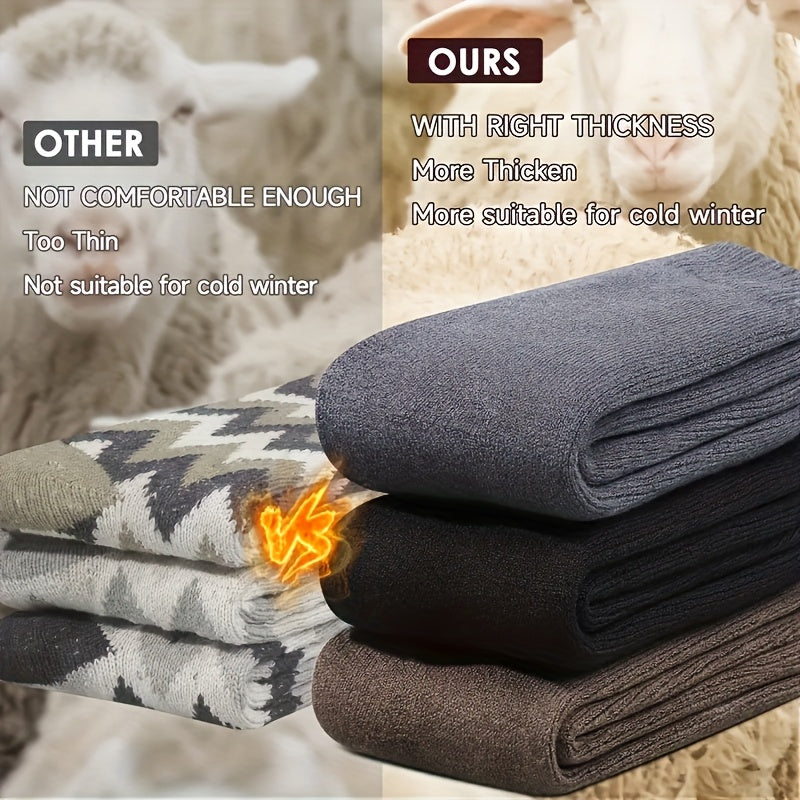 Men's Winter Crew Socks 3 Pairs Thick Wool Blend for Hiking Boots