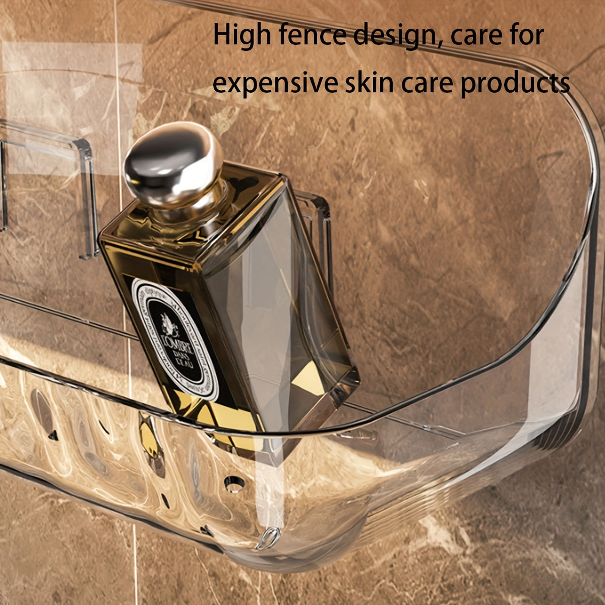 Wall Mount Clear Acrylic Bathroom Shelf No Drilling 24cm for Cosmetics Toiletries