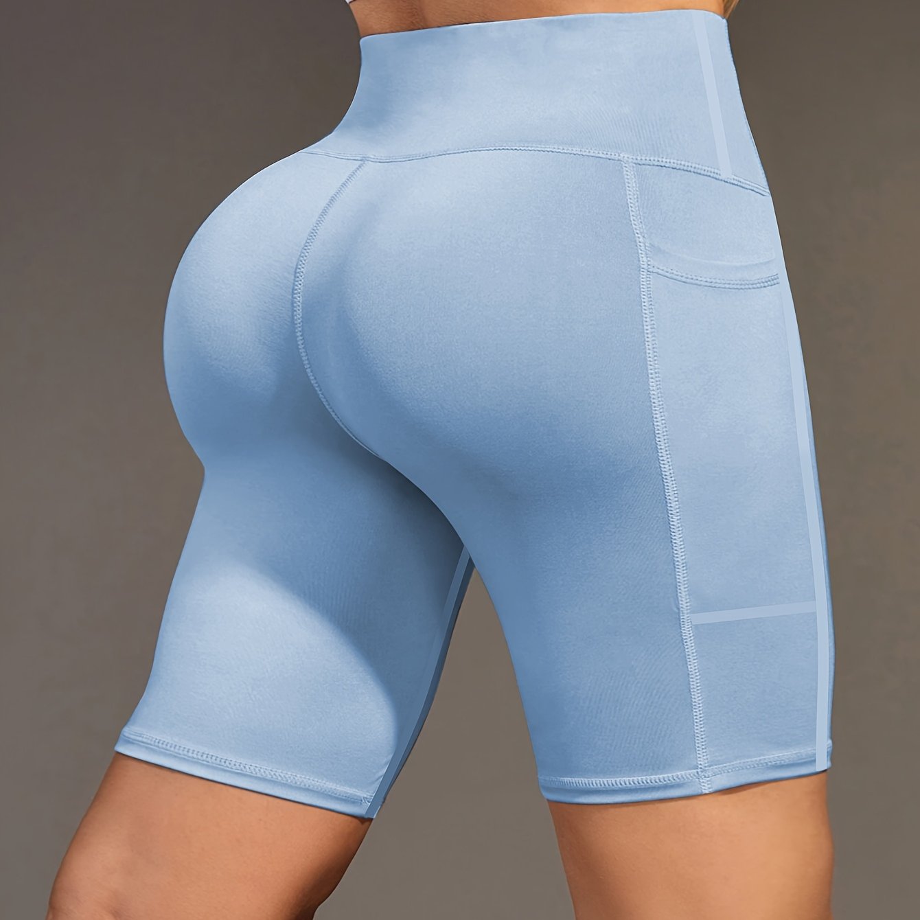 Ayollar uchun yoga shortlari, yuqori bel, cho'ntaklar, elastik to'qima, teal rang, fitnes, kundalik foydalanish