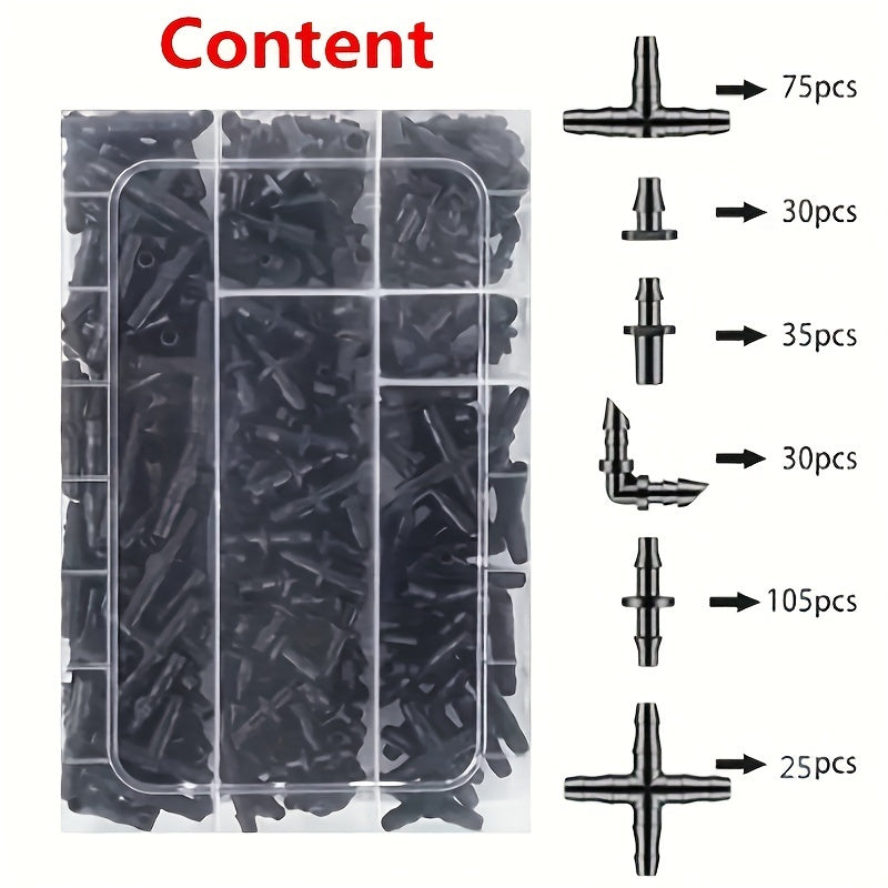 300pcs Drip Irrigation Kit 1/4 Inch Barbed Connectors for Gardens Greenhouses