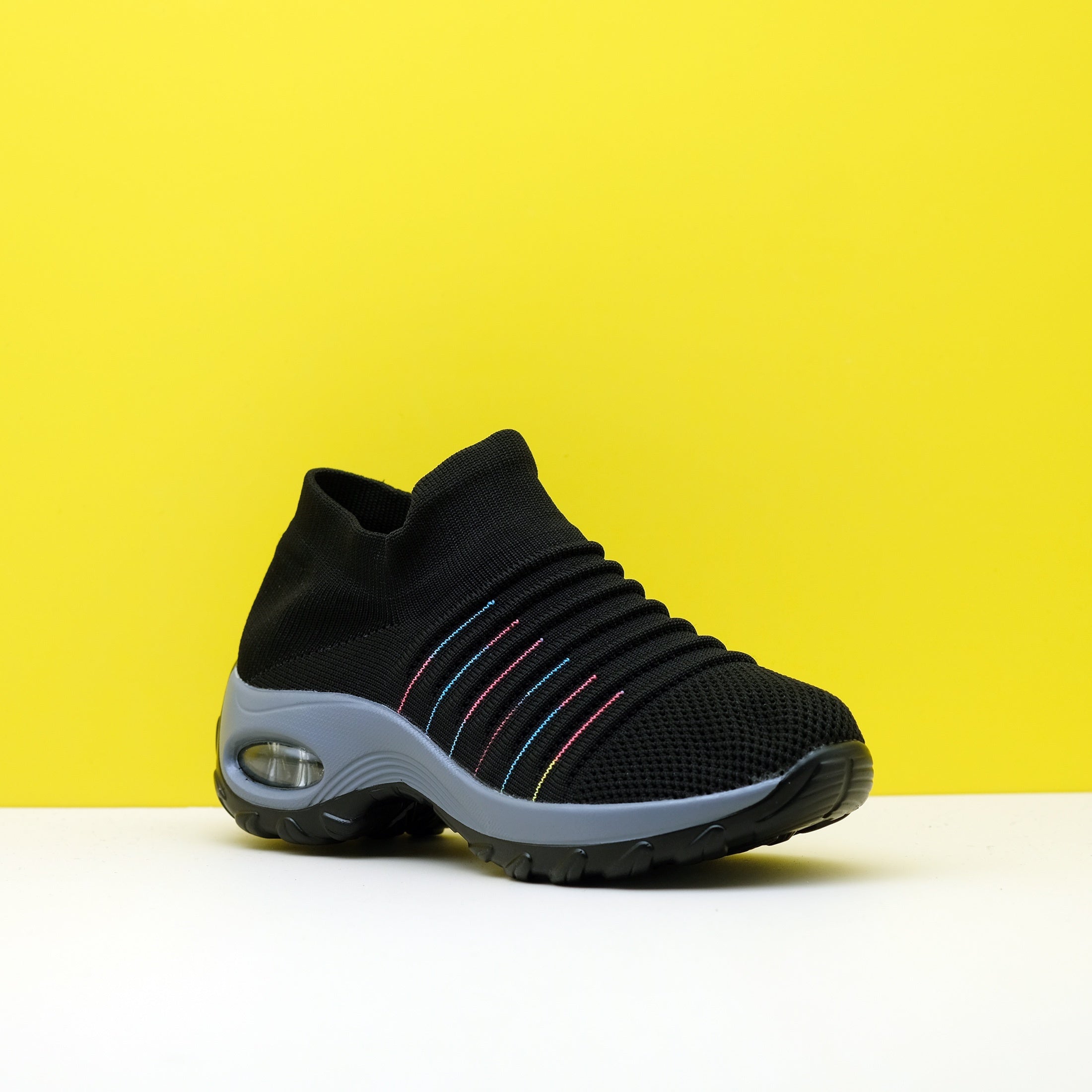 Women's Striped Pattern Chunky Sneakers Casual Slip-On Outdoor Shoes