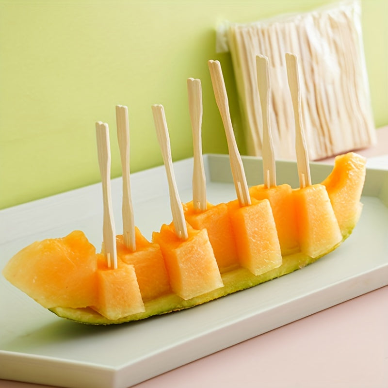 Bamboo Fruit Forks Set for Weddings Birthdays and Parties 100 Pieces