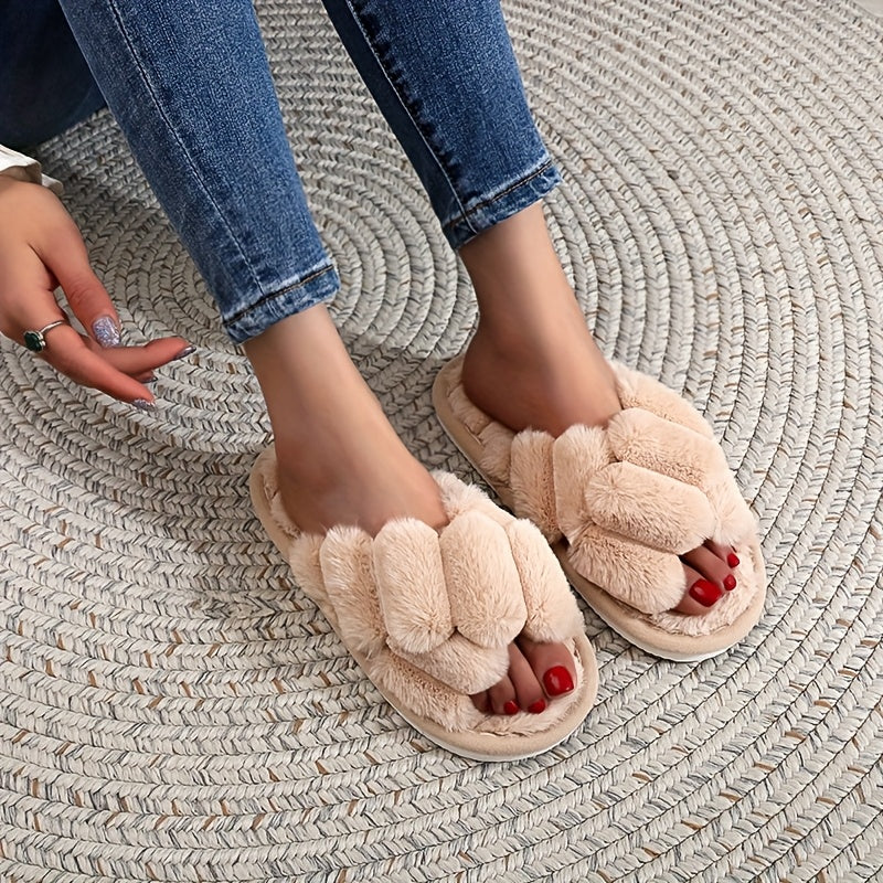 Women Soft Plush Slip-On Slippers Non-Slip EVA Sole Indoor House Shoes