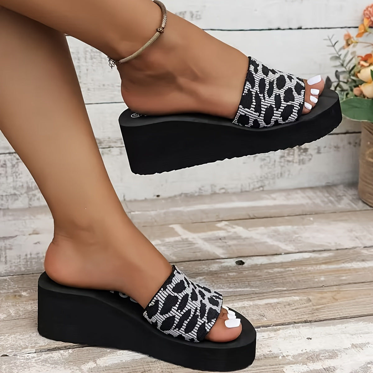 Women’s Leopard Print Platform Sandals Open-Toe Summer Beach Shoes