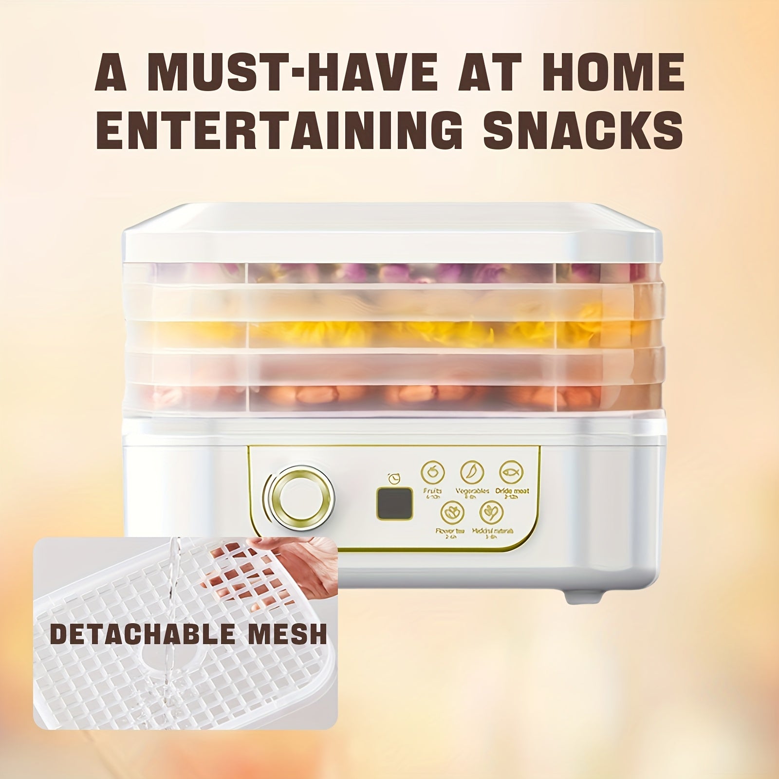 3-Tier Food Dehydrator White Easy-to-Use Round Fruit Vegetable Drying Machine for Jerky Leather Snacks