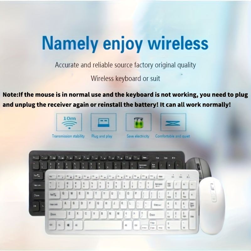 Wireless 2.4G Keyboard and Mouse Combo Slim Ergonomic Optical ABS Compatible with PC