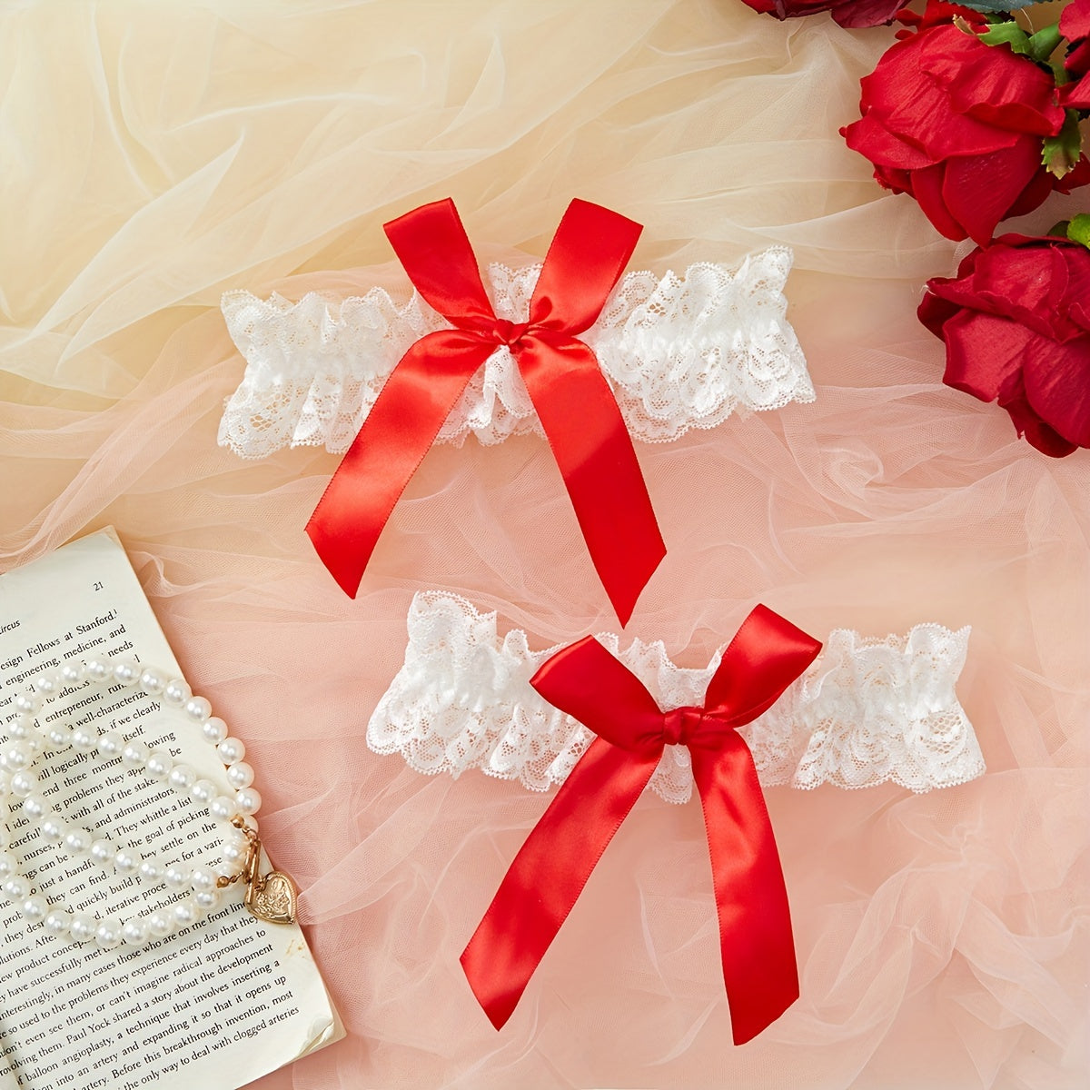 Black Lace Garter Belt with Bow Bridal Lingerie Stretch Thigh Band