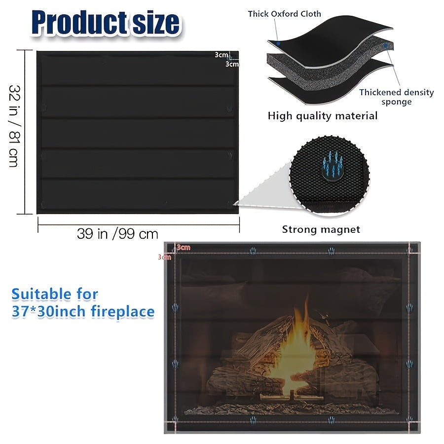 Festive Magnetic Fireplace Blanket 100cm x 39cm PVC Fireproof Cover