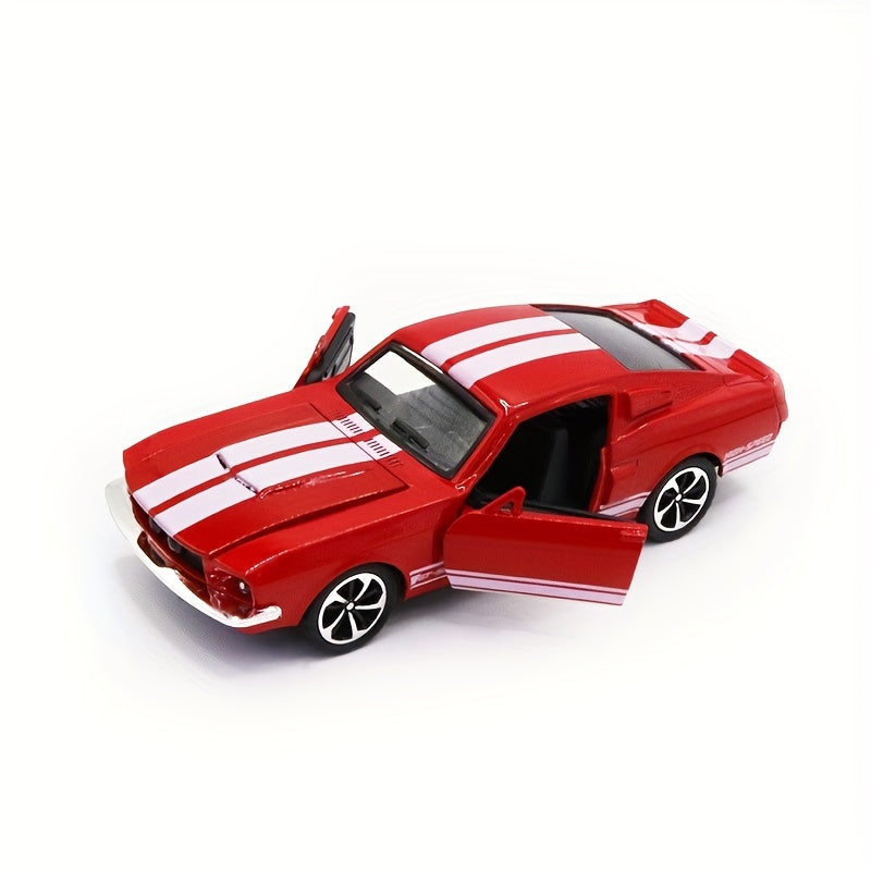 Toybox Legend, Vintage Mustang 1:32 o'lchamdagi qotishma o'yinchoq mashinasi - Orqaga tortish harakati, ochiladigan eshiklar, o'g'il bolalar uchun mukammal tug'ilgan kun sovg'asi - Kulrang, Oq, Qizil, Moviy, Sariq, Qora variantlari.