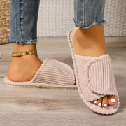 Unisex Striped Fabric Slip-On Slippers Soft Cushioned Non-Slip Rubber Sole