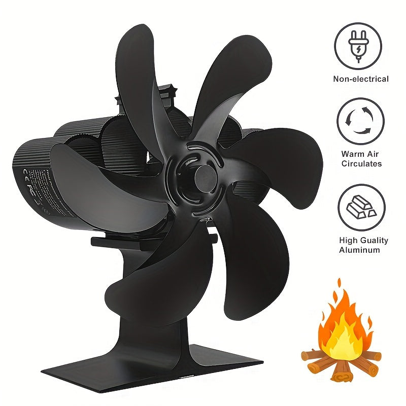 Silent 6-Blade Heat-Powered Fireplace Fan for Wood Stove and Fireplace Air Flow