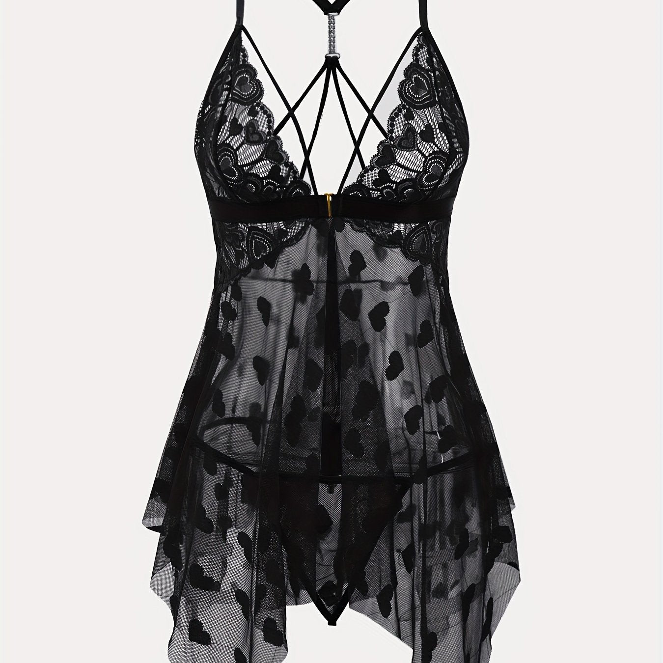 Women's Lace Slip Dress Heart Pattern Knit Fabric Contrast Lace Romantic Nightwear Polyester Elastane