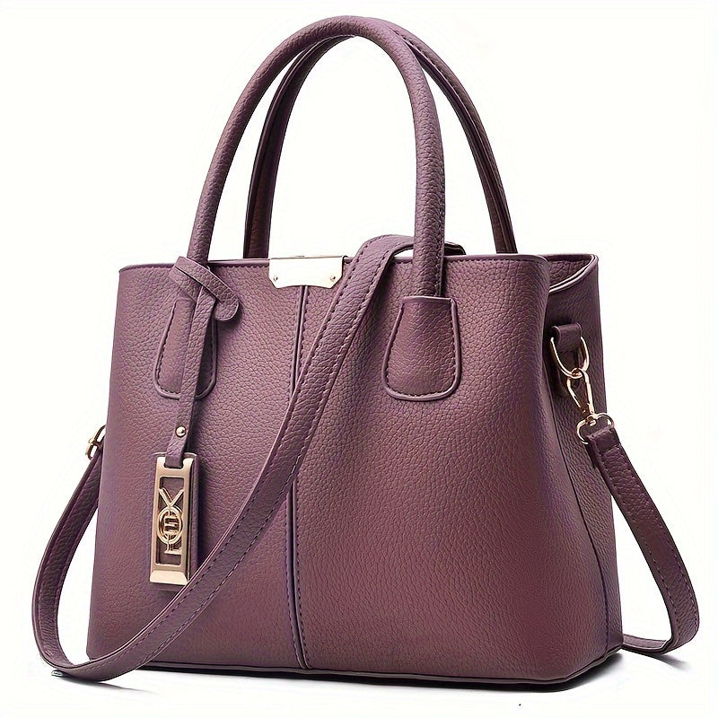 White Synthetic Leather Tote Bag with Tag Detail Large Capacity Multi-Layer Design