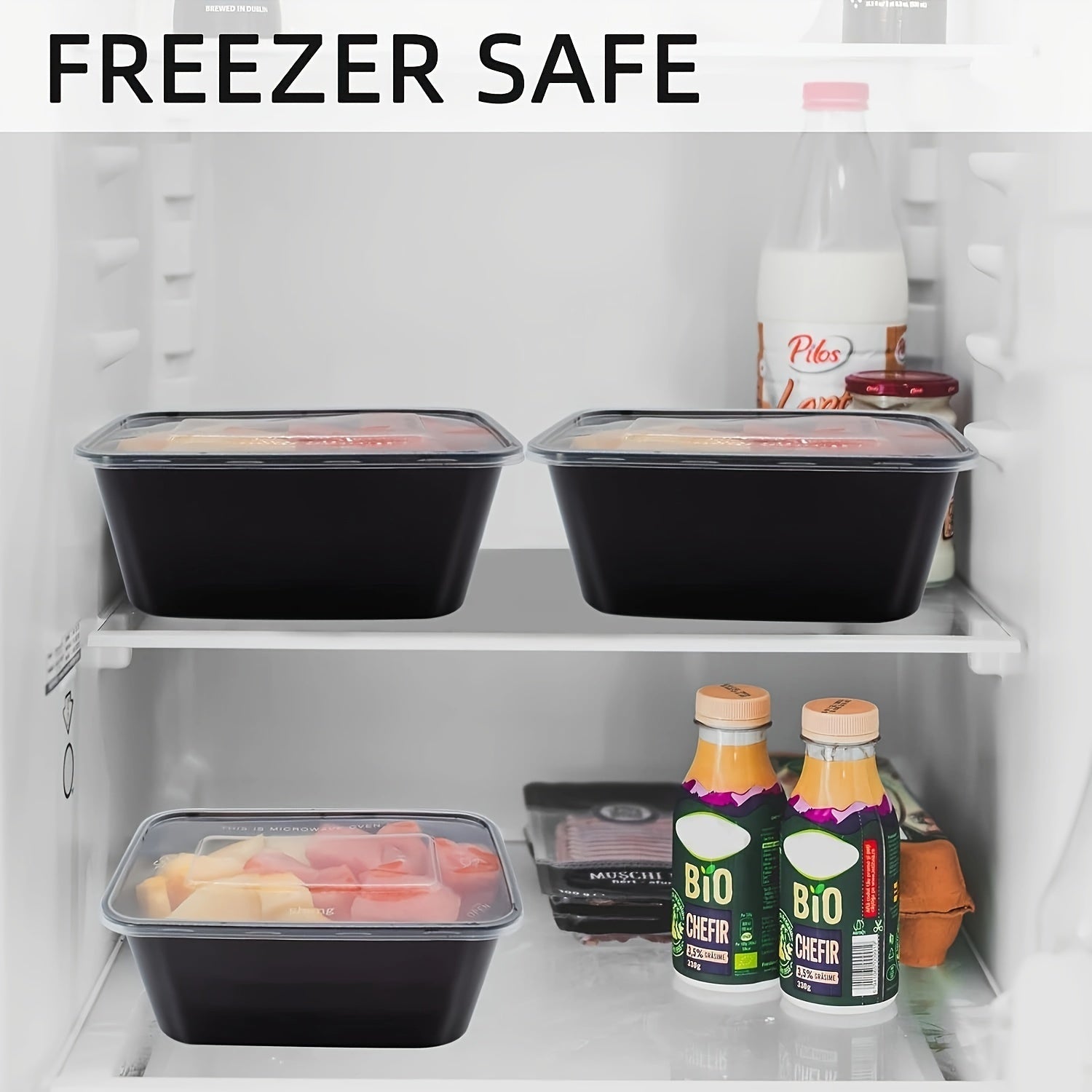 Plastic Black Food Storage Containers 26oz Leakproof Stackable Bento Boxes