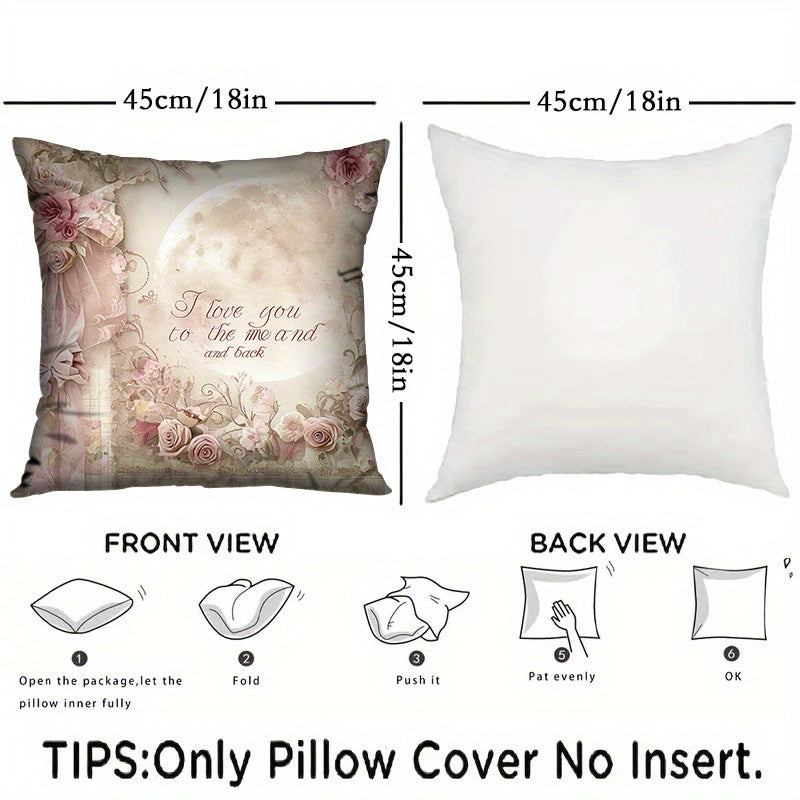 Set of 2 Pink Rose and Crescent Moon Throw Pillow Covers 45.72cm Square Decorative Cushions for Sofa Bed Car