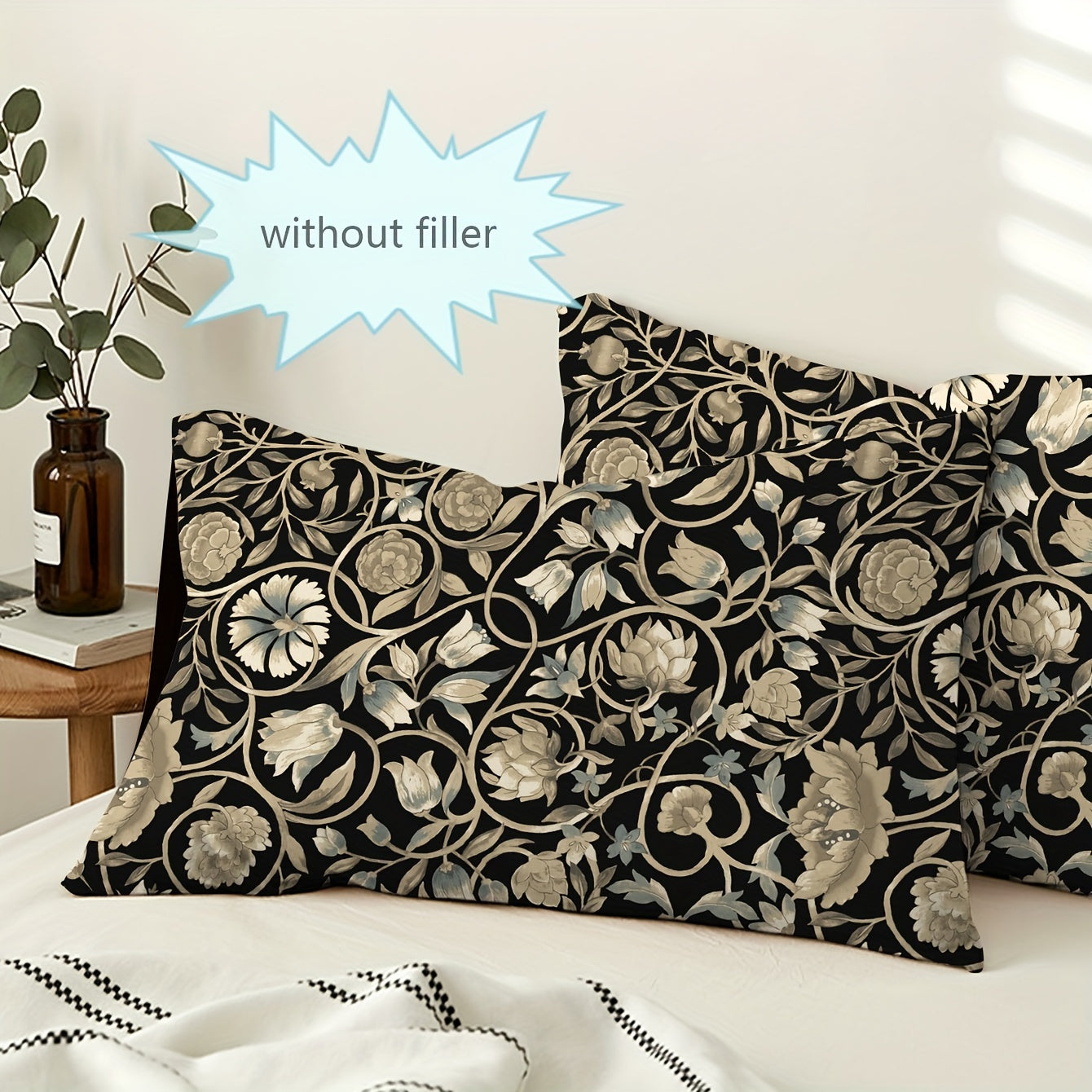 Set of 2 Flower Pattern Pillowcases Soft Breathable Fabric for Bedroom Sofa Decor