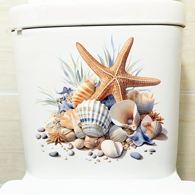 Waterproof Oceanic Toilet Sticker Starfish Seashell Self-Adhesive PVC Bathroom Decor