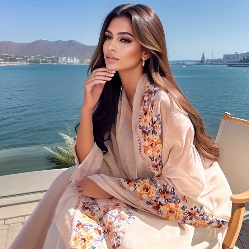 Cotton-Linen Bohemian Scarf for Travel and Beach Wind-Resistant Wrap with Jacquard Pattern