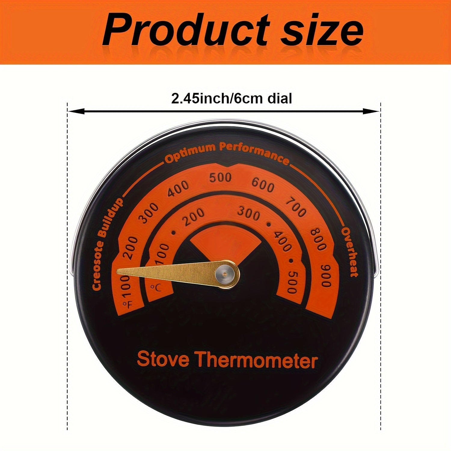 Heat Powered Wood Stove Fan 6 Blade Non-Electric Fireplace Thermometer