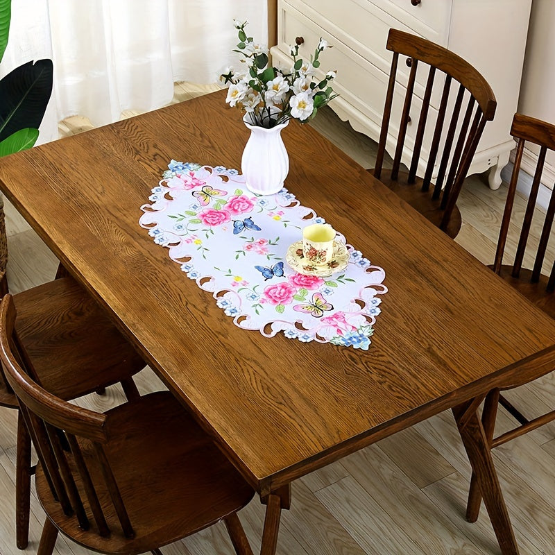 Lace Embroidered Tablecloth with Flower and Butterfly Design for Dining and Bedside Decor