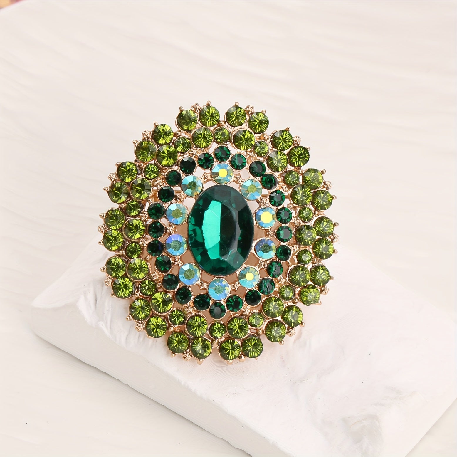 Women's Green Rhinestone Brooch Large Statement Pin Corsage