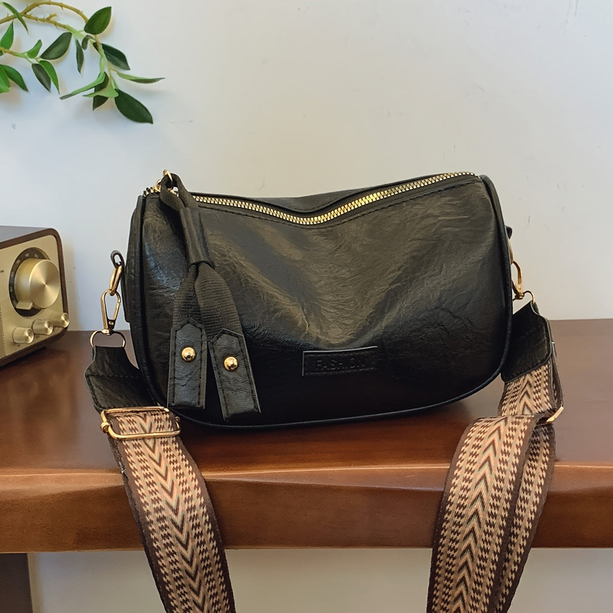 Vintage Boston Handbag with Large Capacity PU Retro Pillow Crossbody Zipper Closure