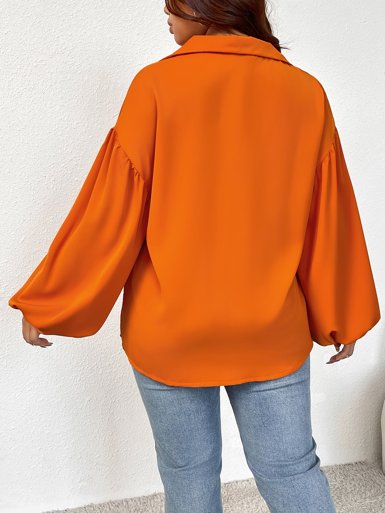 Women’s Navy Blue V-Neck Blouse Long Sleeve Solid Casual Wear