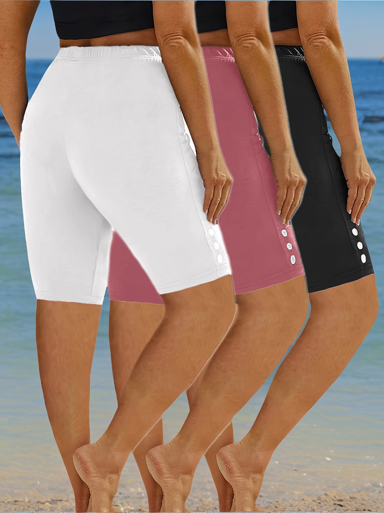 Women's Plus Size Bermuda Shorts Summer High Stretch Solid Color Casual