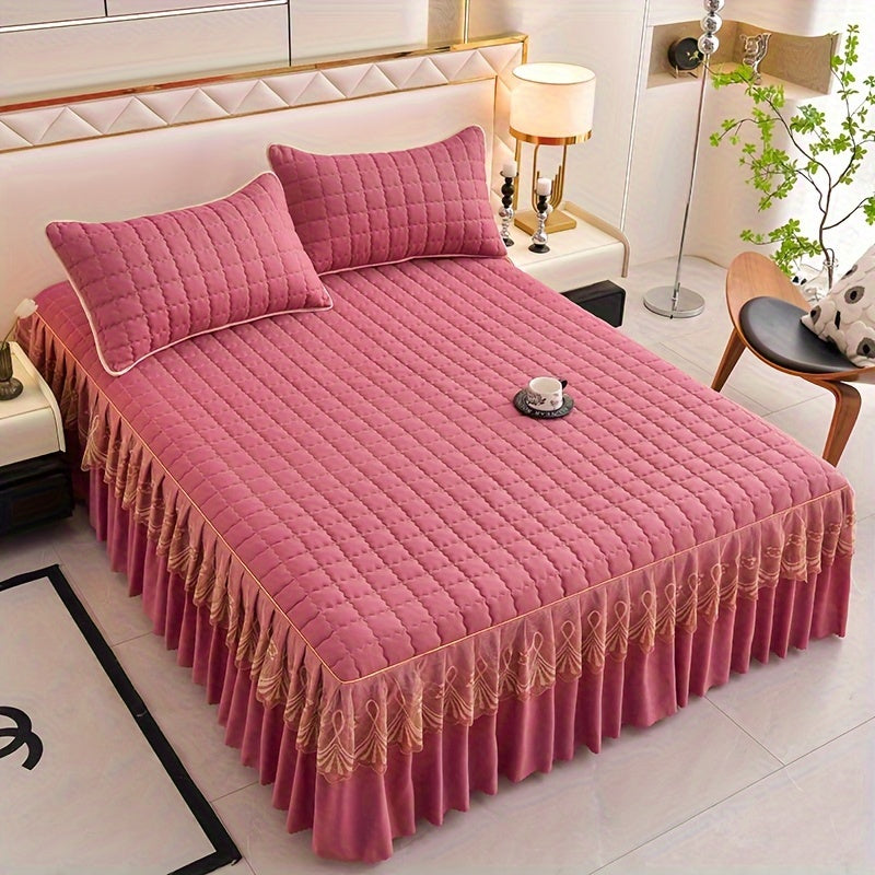 Luxury Bedding Set with Quilted Edge Bed Skirt Pillowcases Mattress Protector and Duvet Cover