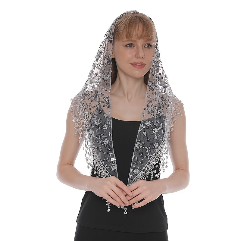 Women's Lace Triangle Veil and Scarf Set for Church Chapel Mantilla Style
