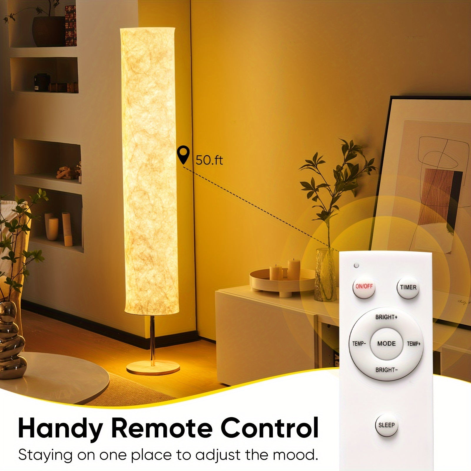 Minimalist Floor Lamp 152.4cm with Warm 3000K LED Light and Fabric Shade