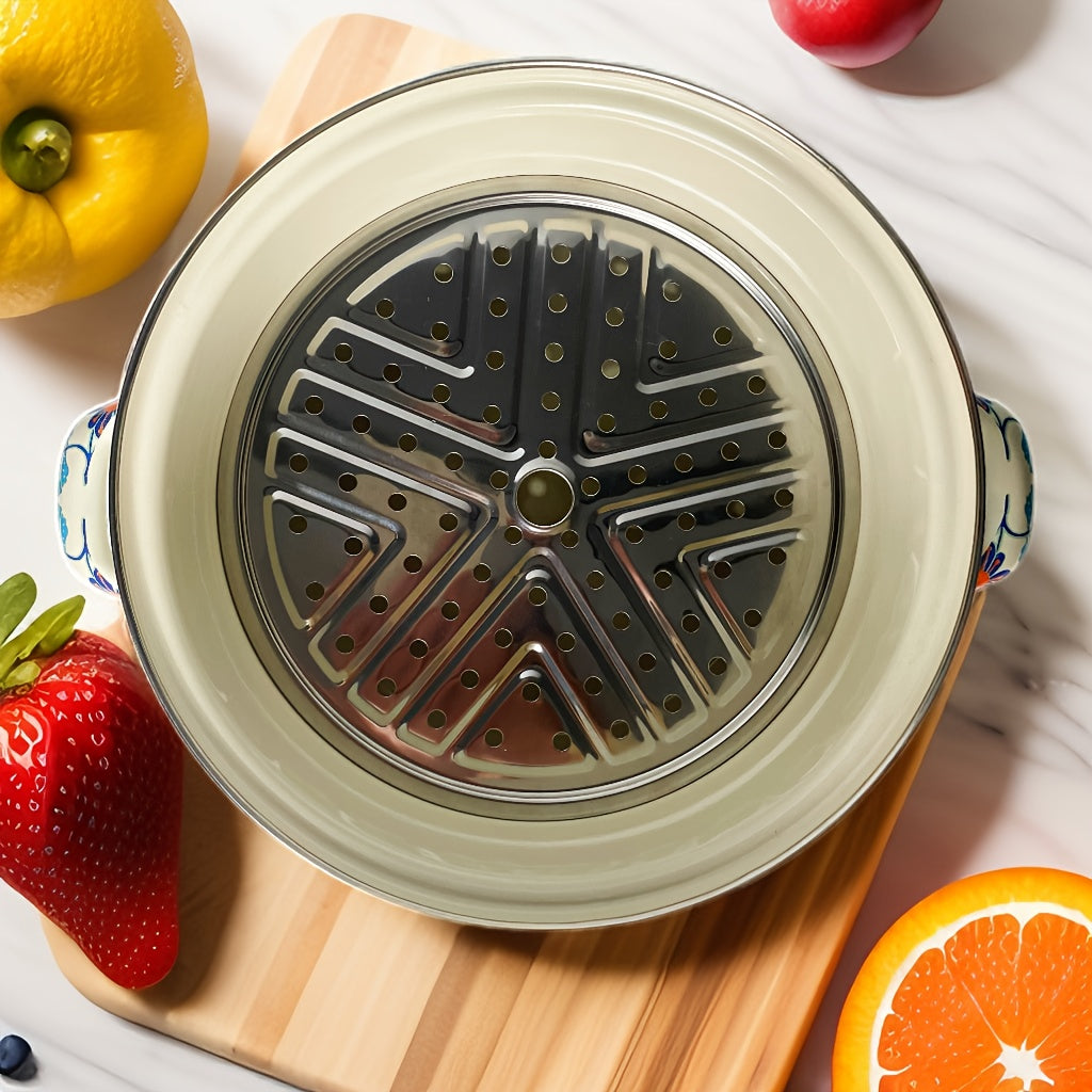 Enamel Double-Layer Steamer Pot with Lid, Multi-Functional Thickened Household Steamer for Soup and Stew