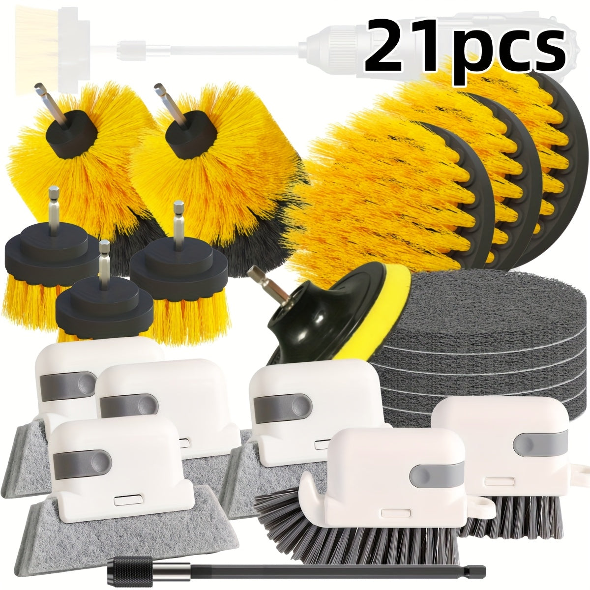 21-Piece Drill Brush Set for Electric Cleaning, Plastic, Rotating Head